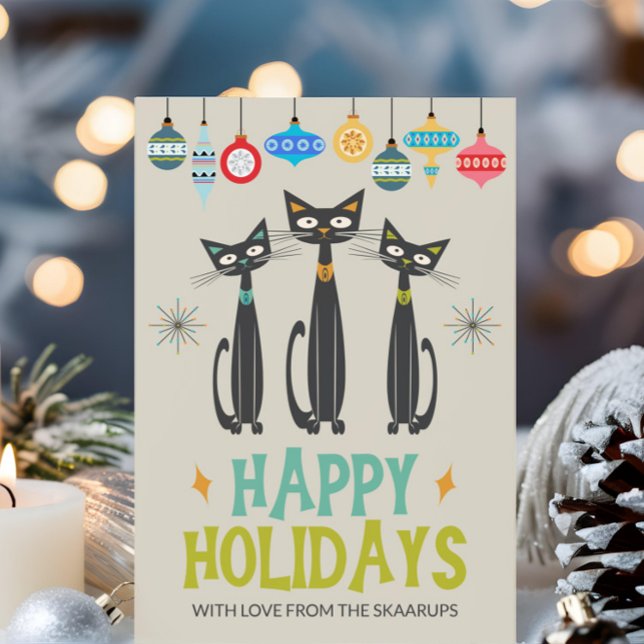 Cartes Pour Fêtes Annuelles Cats noirs rétro ornements mi-siècle Noël (Créateur téléchargé)