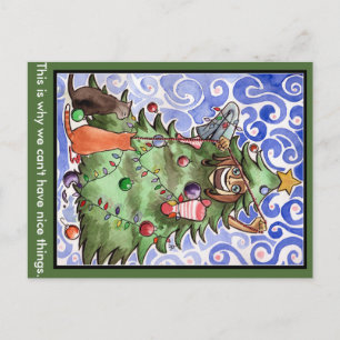 Cartes Pour Fêtes Annuelles Cats & their human & a Christmas tree