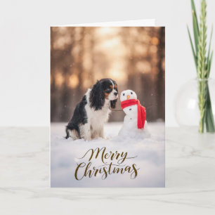 Cartes Pour Fêtes Annuelles Cavalier King Charles Bonhomme de neige de Noël