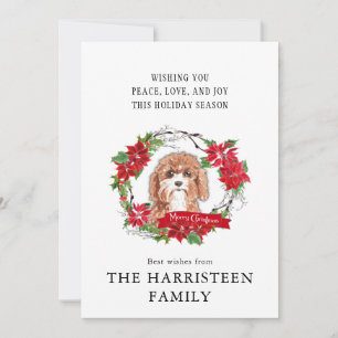 Cartes Pour Fêtes Annuelles Cavapoo Aquarelle Poinsettia Wreath Noël
