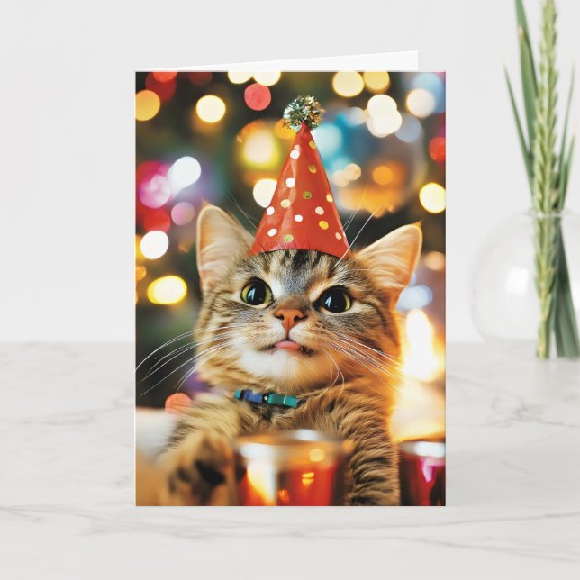 Cartes Pour Fêtes Annuelles Célébration de chat drôle (Devant)
