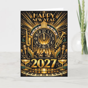 Cartes Pour Fêtes Annuelles Célébration de Nouvel An Jazz Art Déco Or Glamour