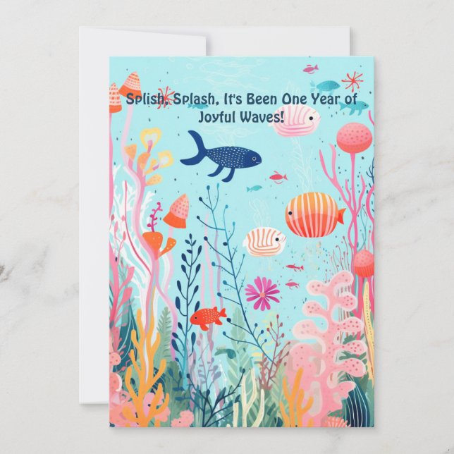 Cartes Pour Fêtes Annuelles Célébration sous-marine 1er anniversaire (Devant)