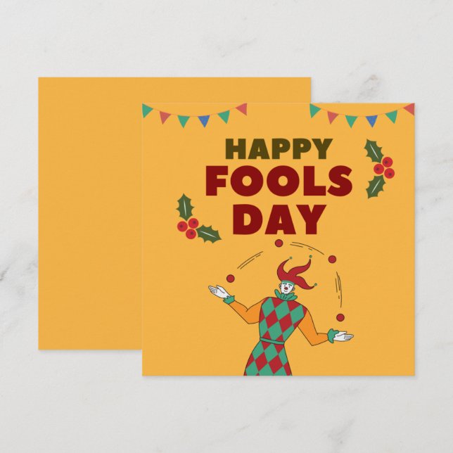 Cartes Pour Fêtes Annuelles Céramique de bouffon jongleur rouge et vert  (Devant / Derrière)