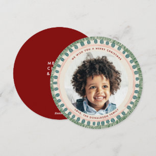 Cartes Pour Fêtes Annuelles Cercle de photo à frange aquarelle verte et bordea