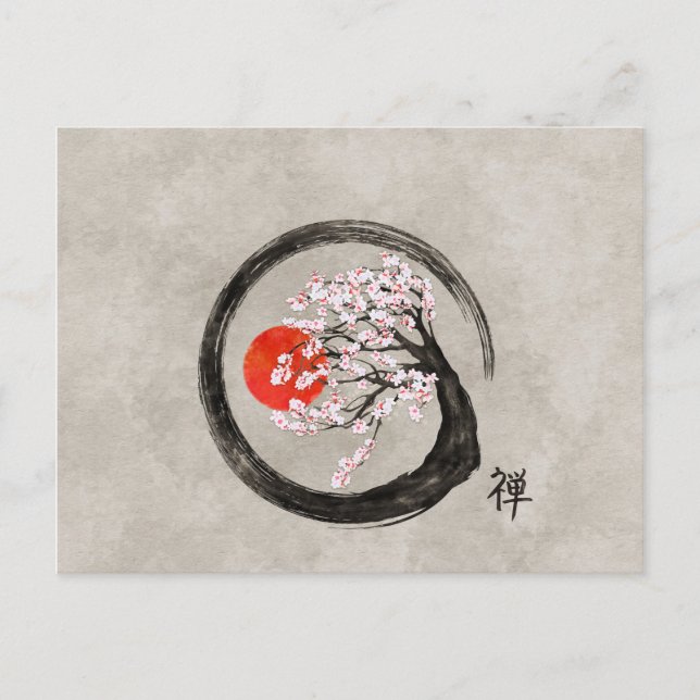 Cartes Pour Fêtes Annuelles Cercle d'Enso de zen et arbre de Sakura sur la (Devant)
