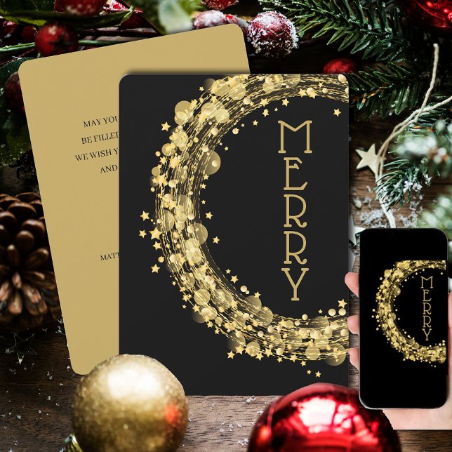 Cartes Pour Fêtes Annuelles Cercles et étoiles sur Noir Noël non photo (Créateur téléchargé)