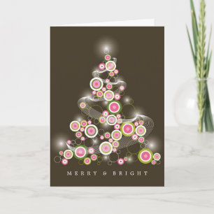 Cartes Pour Fêtes Annuelles Cercles moisis roses brillants Arbre de Noël Abstr