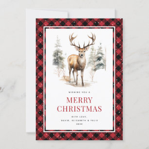 Cartes Pour Fêtes Annuelles Cerf Aquarelle Rouge Buffalo Plaid Noël