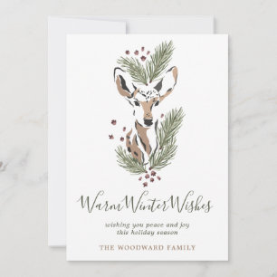 Cartes Pour Fêtes Annuelles Cerf Aquarelle Rustique Vœux d'Hiver