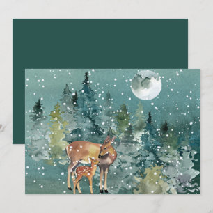 Cartes Pour Fêtes Annuelles Cerf Biche Faon Forêt Pleine Lune Chute de Neige A