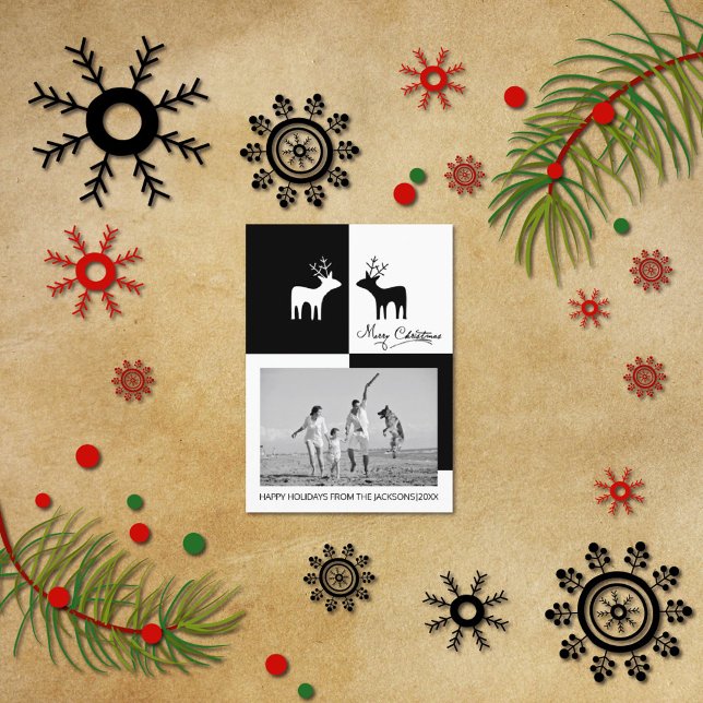 Cartes Pour Fêtes Annuelles Cerf blanc noir Joyeux Noël calligraphie (Créateur téléchargé)