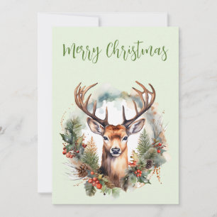 Cartes Pour Fêtes Annuelles Cerf brun avec bois Noël rustique