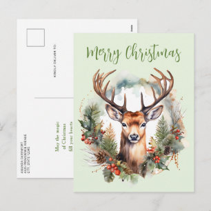 Cartes Pour Fêtes Annuelles Cerf brun avec bois Noël rustique