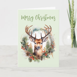 Cartes Pour Fêtes Annuelles Cerf Brun avec Bois Noël Rustique de Noël