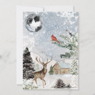 Cartes Pour Fêtes Annuelles Cerf Cardinal Élégant Pays Merveilleux de Neige Hi