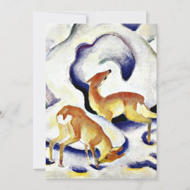 Cartes Pour Fêtes Annuelles Cerf dans la neige par Franz Marc (Devant)