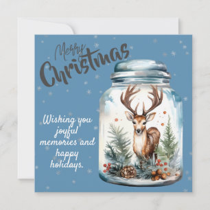 Cartes Pour Fêtes Annuelles Cerf dans le bocal Snowflakes Blue