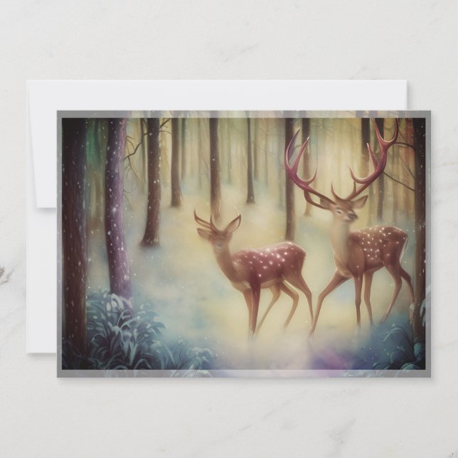 Cartes Pour Fêtes Annuelles Cerf dans les bois enneigés budget Noël (Devant)