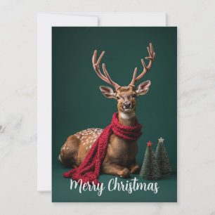 Cartes Pour Fêtes Annuelles Cerf de fête avec écharpe rouge Art de Noël
