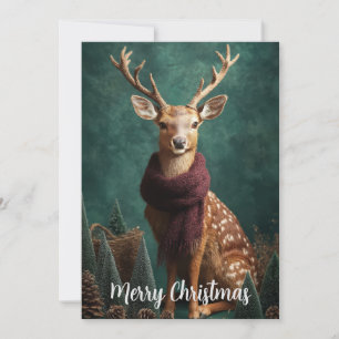 Cartes Pour Fêtes Annuelles Cerf de fête avec écharpe rouge Art de Noël