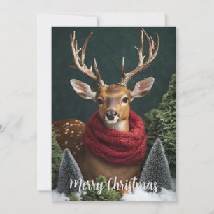 Cartes Pour Fêtes Annuelles Cerf de fête avec écharpe rouge Art de Noël
