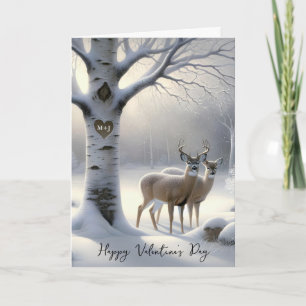 Cartes Pour Fêtes Annuelles Cerf de la Saint-Valentin avec initiales sur le cœ