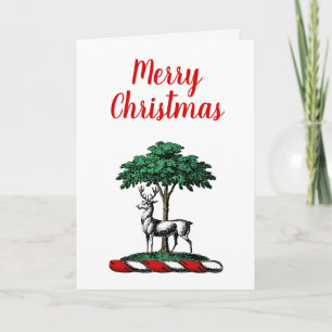 Cartes Pour Fêtes Annuelles Cerf de Noël près d'un arbre Blason Emblème hérald