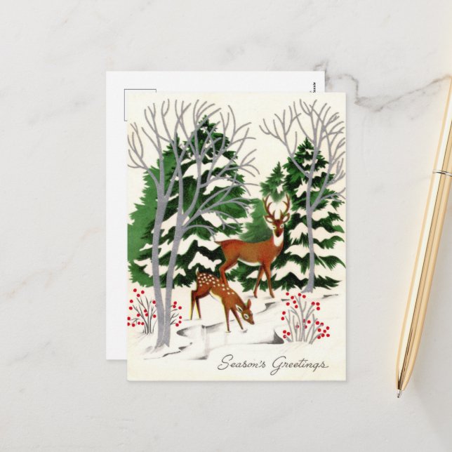 Cartes Pour Fêtes Annuelles cerf de Noël rétro (Devant/Arrière en situation)