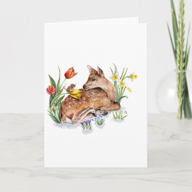 Cartes Pour Fêtes Annuelles Cerf de printemps (Devant)