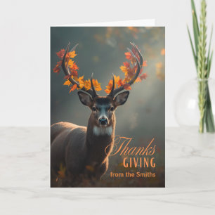 Cartes Pour Fêtes Annuelles Cerf de Thanksgiving de famille avec feuilles de b