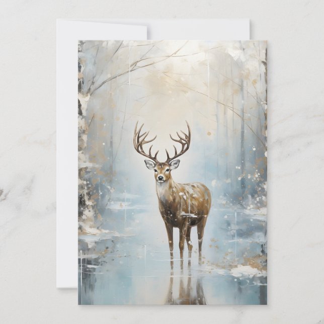 Cartes Pour Fêtes Annuelles Cerf des bois de la forêt glacée (Devant)