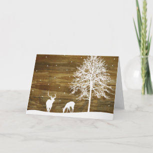Cartes Pour Fêtes Annuelles Cerf d'hiver blanc et neige - Bois récupéré rustiq