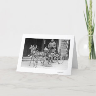 Cartes Pour Fêtes Annuelles Cerf entraîné attelé à un Odd Sleigh sur roue