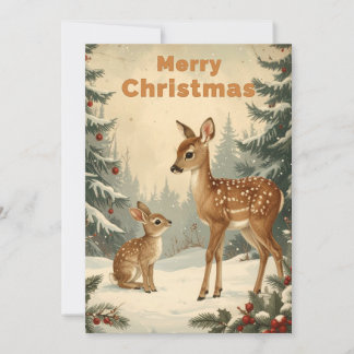 Cartes Pour Fêtes Annuelles Cerf et Lapin de Noël Vintage