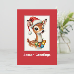 Cartes Pour Fêtes Annuelles Cerf Faon Mignon Chapeau de Père Noël 