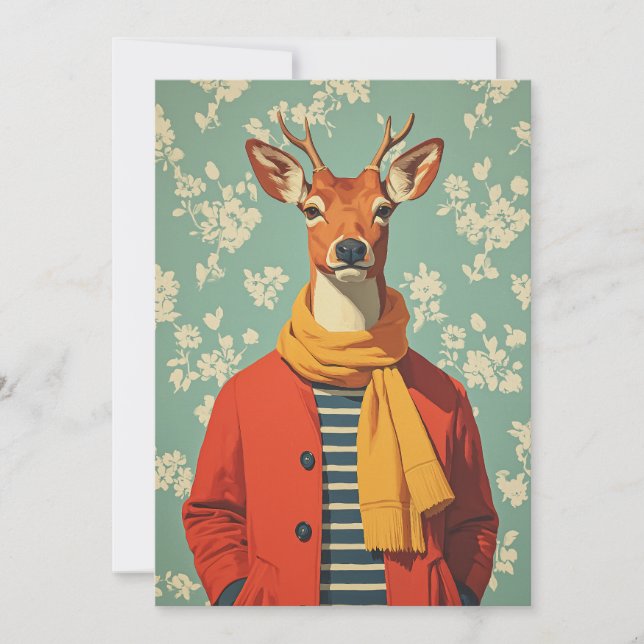 Cartes Pour Fêtes Annuelles Cerf festif en style hiver (Devant)