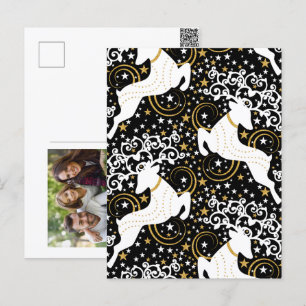 Cartes Pour Fêtes Annuelles Cerf floral de Noël doré en fleurs