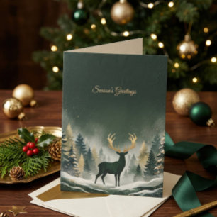 Cartes Pour Fêtes Annuelles Cerf magique d'hiver Arbres dorés Vœux de la saiso