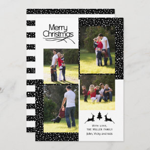 Cartes Pour Fêtes Annuelles Cerf noir, arbre Joyeux Noël typographie