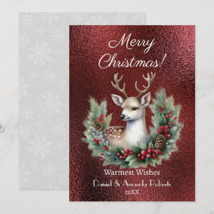 Cartes Pour Fêtes Annuelles Cerf paisible avec couronne, Faux texte rouge text
