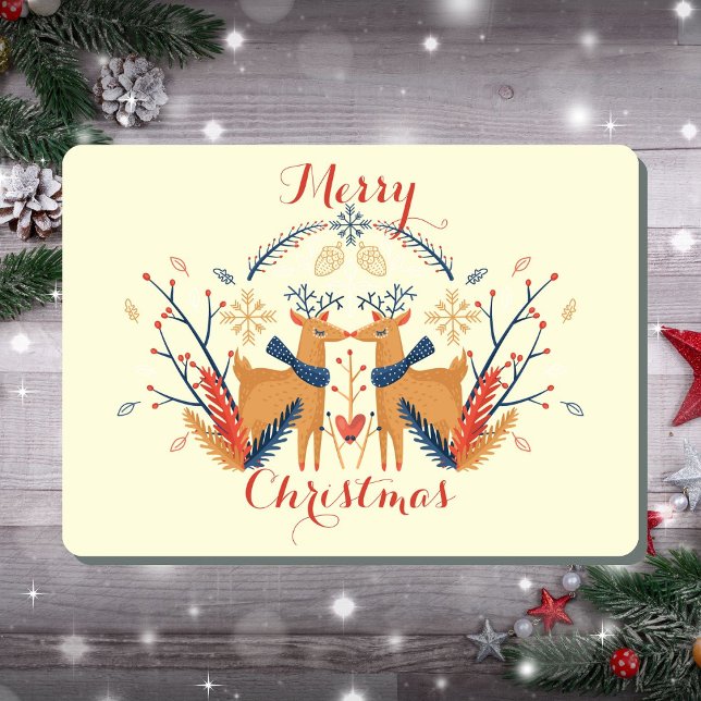 Cartes Pour Fêtes Annuelles Cerf scandinave Nordic Merry Design de Noël (Scandinavian Folk Woodland Deer Cream Holiday Card)