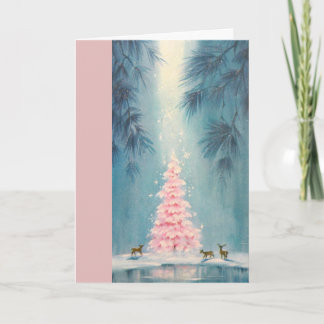 Cartes Pour Fêtes Annuelles Cerf Vintage avec Arbre Rose dans la Forêt