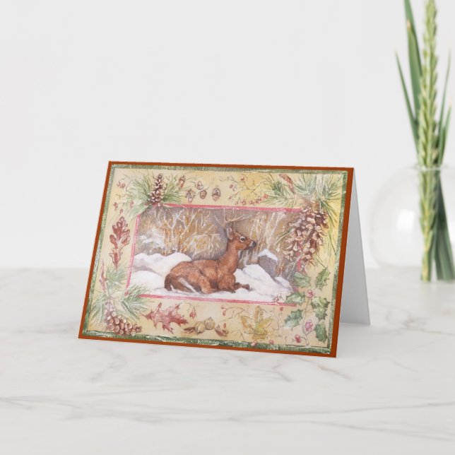 CARTES POUR FÊTES ANNUELLES CERFS COMMUNS D'HIVER (Devant)