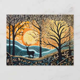Cartes Pour Fêtes Annuelles Cerfs dans un paysage hivernal. Forêt abstraite en