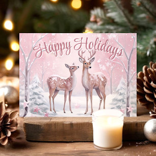 Cartes Pour Fêtes Annuelles Cerfs dans une forêt hivernale rose Joyeuses Fêtes