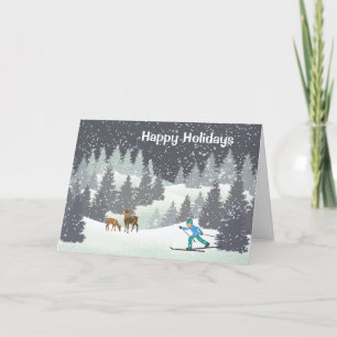 Cartes Pour Fêtes Annuelles Cerfs de Noël et pins d'hiver