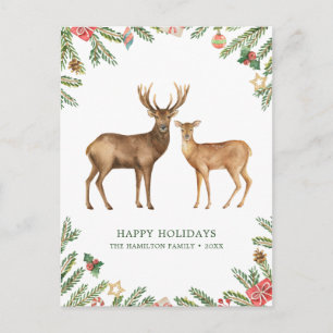 Cartes Pour Fêtes Annuelles Cerfs de vacances à l'aquarelle