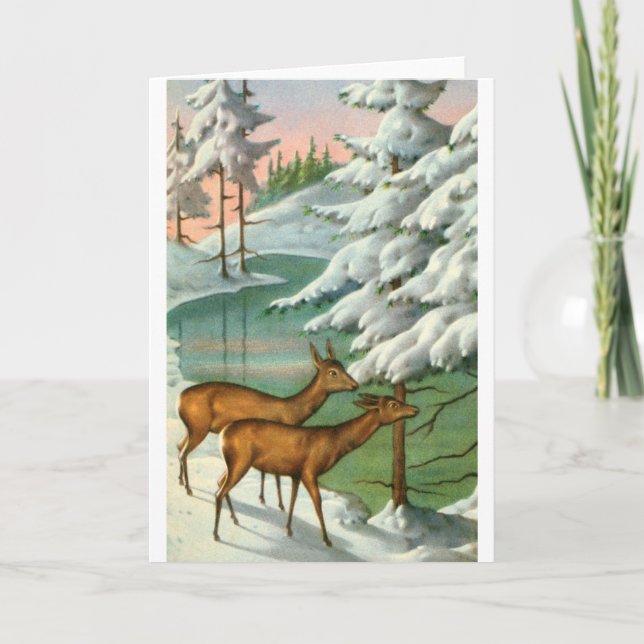 Cartes Pour Fêtes Annuelles Cerfs en hiver (Devant)