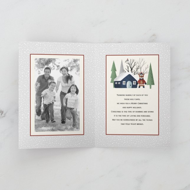 Cartes Pour Fêtes Annuelles Cerfs et arbres d'hiver photo de Noël pliée (Intérieur)